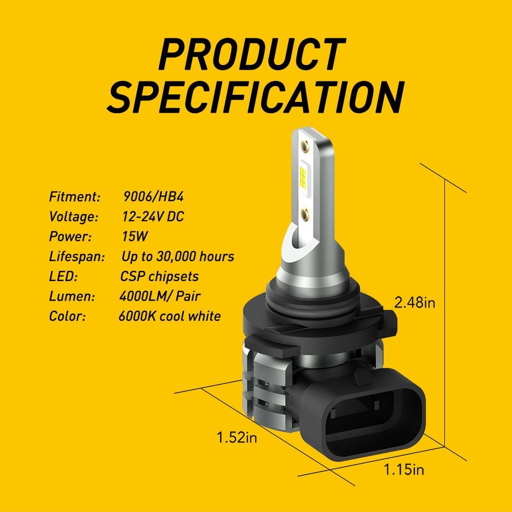 2Pcs White HB4 9006 LED White Light Fog Bulbs DRL CANbus Error Free 2400LM New