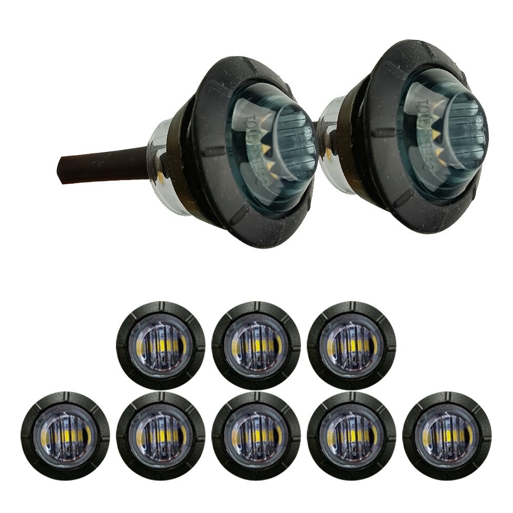 10pc LED Side Marker White Lights Clearance Light Truck Trailer Smoke Waterproof