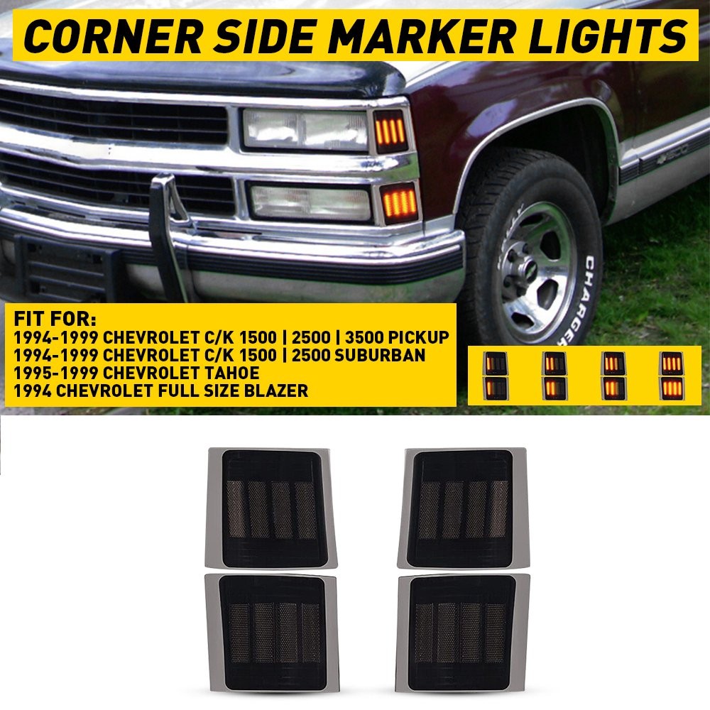 Full 4PC LED Smoked Corner Side Marker Lights For 94-98 Chevy C/K 1500 2500 3500