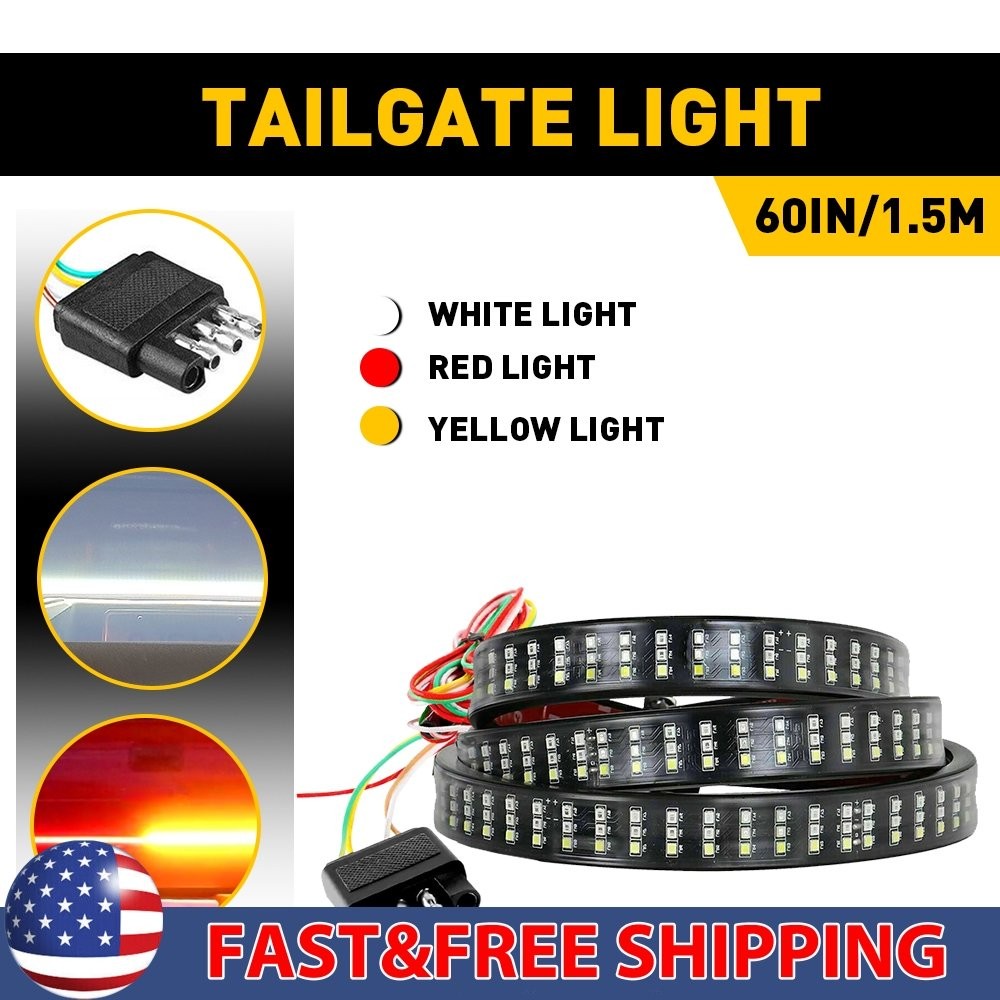 60″ 3 Row 432 LED 3 Strip Tailgate Light Truck Bar Reverse Brake Rear Tail Light