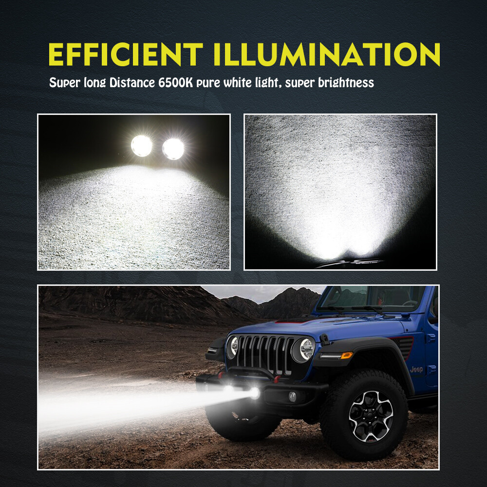 2X 5″ 90W LED Round Driving OffRoad Lights Pods Spot Flush Mount Reverse 4WD 12V