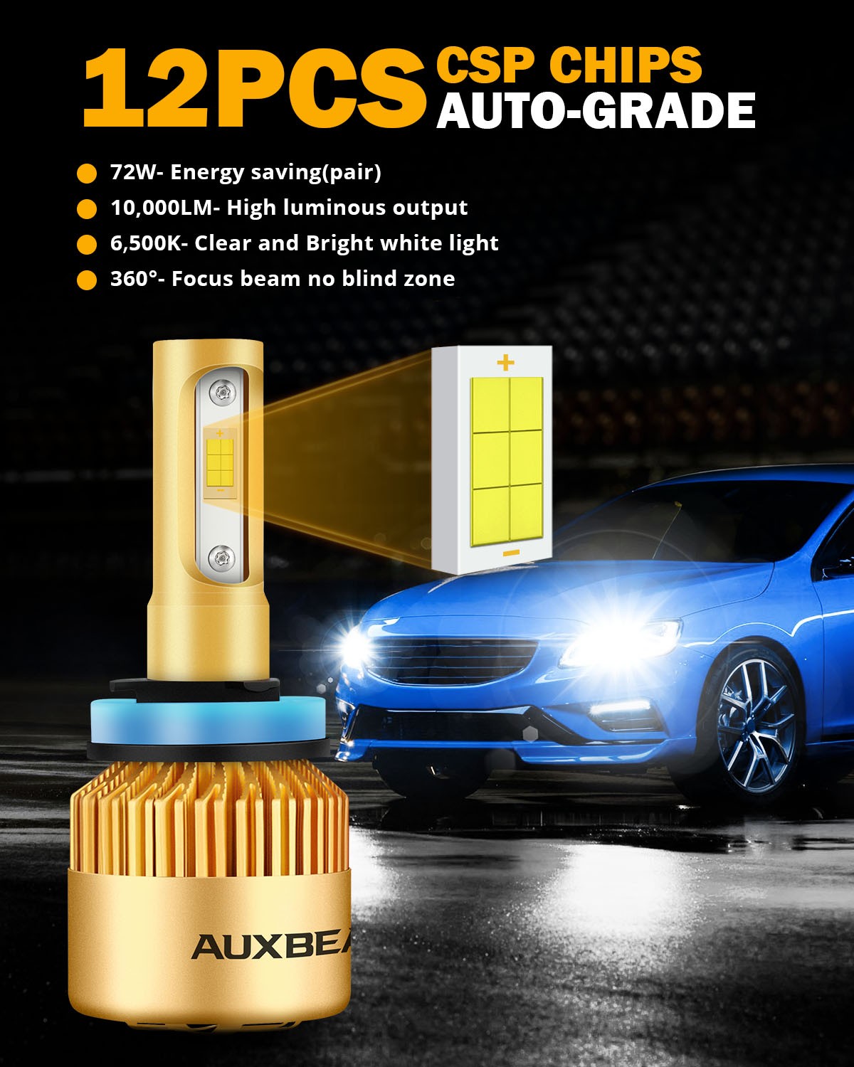 IRONWALLS H11 H9 H8 LED Headlight Kit 2000W 300000LM 6000K Low Beam Bulbs HID