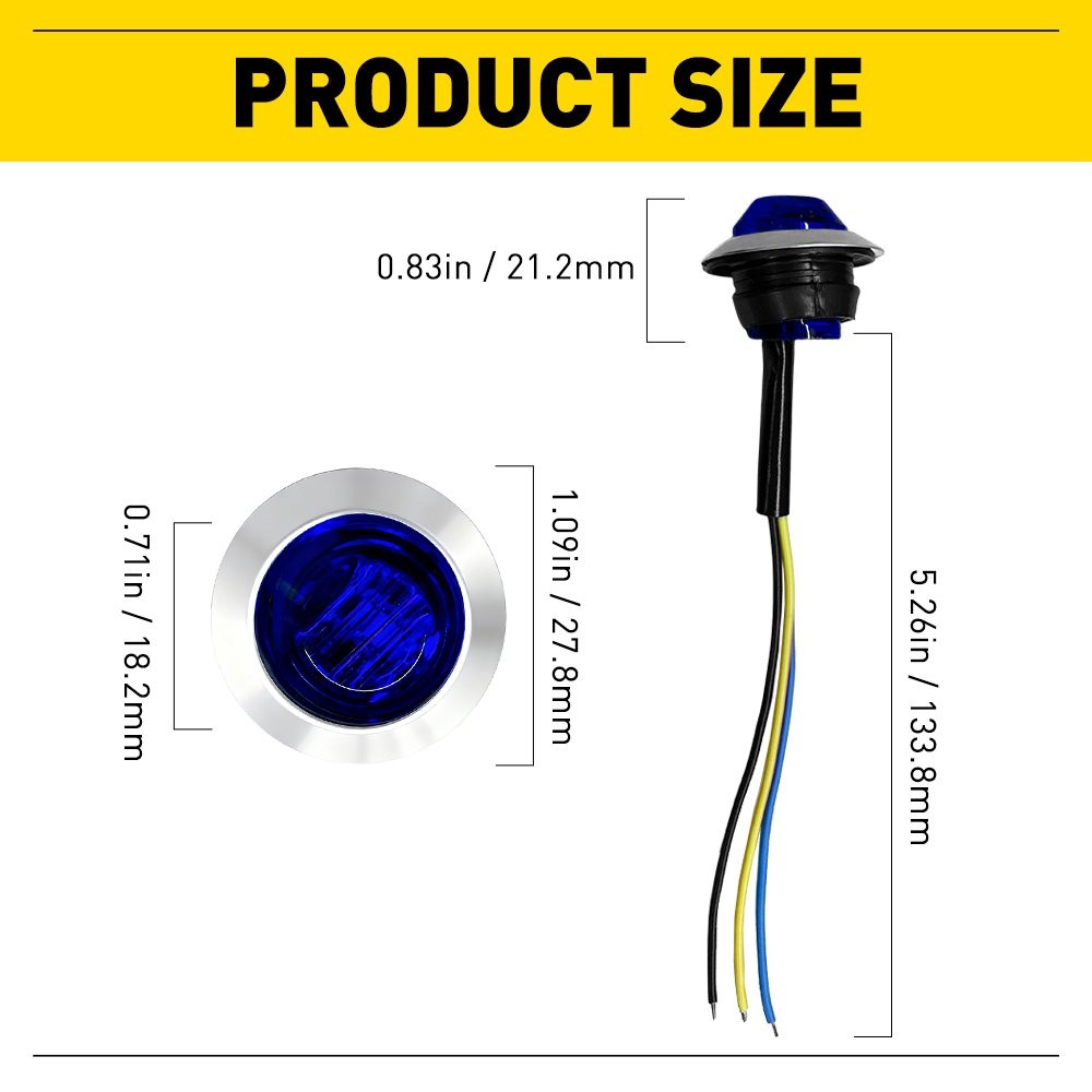 20X 3/4″ Inch Blue LED Dual Strobe Steady Marker Lights 12V Waterproof IP67 EPY
