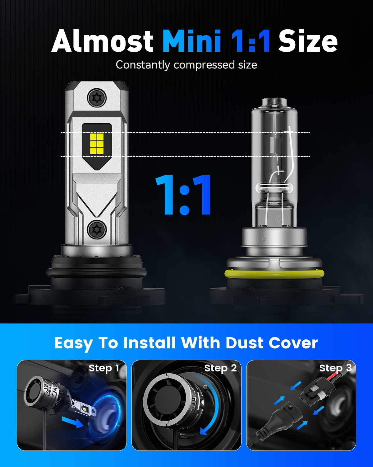 4PCS NOVSIGHT 9005 HB3 + H11 LED Headlight Bulbs High/Low Beam 6500K 60W 4400LM