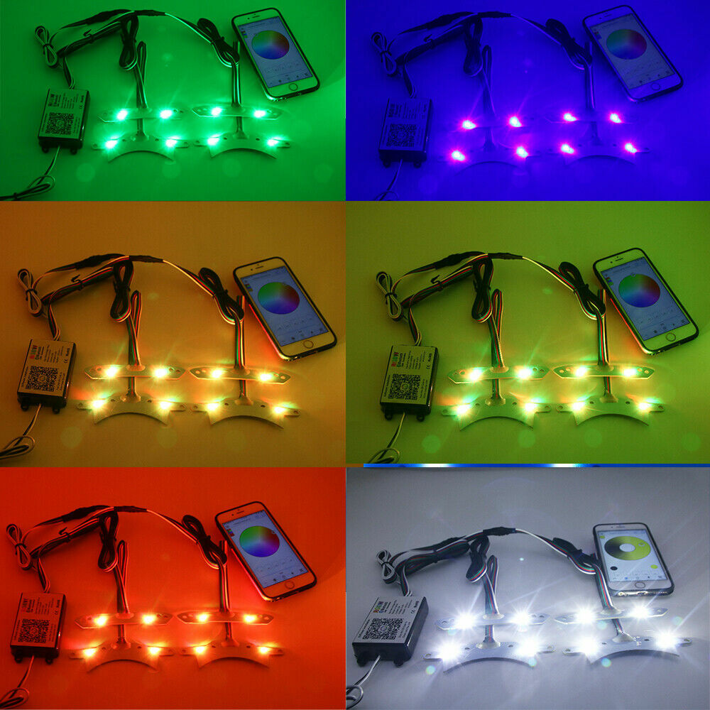 For 15-18 Dodge Challenger RGBW Halo DRL Headlights LED Boards Bluetooth Control
