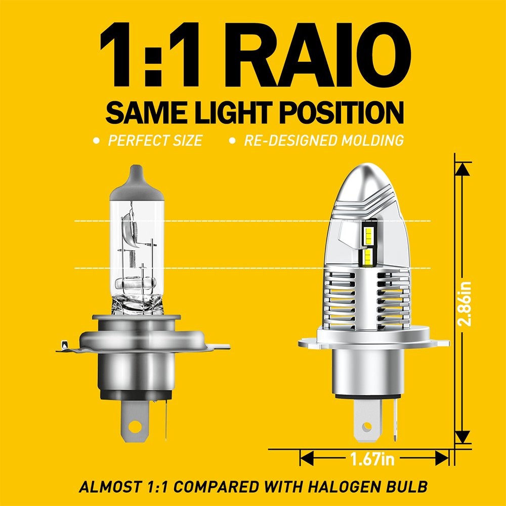 2PCS H4 9003 HB2 LED Headlight Bulbs Kit High Low Beam 6000K Super White Canbus