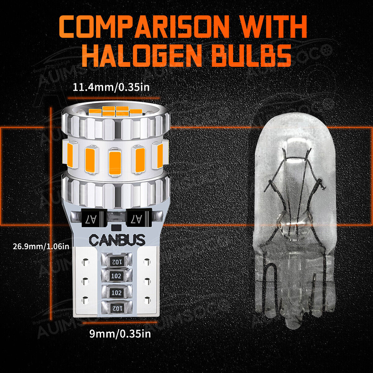 3000K Amber LED Front Side Marker Light Bulbs 168 194 2825 T10 Bright SMD