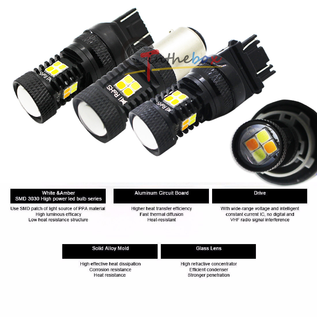 2x Switchback White&Yellow 3157 T25 3030-SMD LED Parkng Turn Signal Light Bulbs