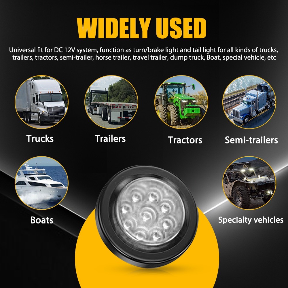 White 2″ DOT Inch Round LED Side Marker Clearance Lights with Grommet 12V 5-25X