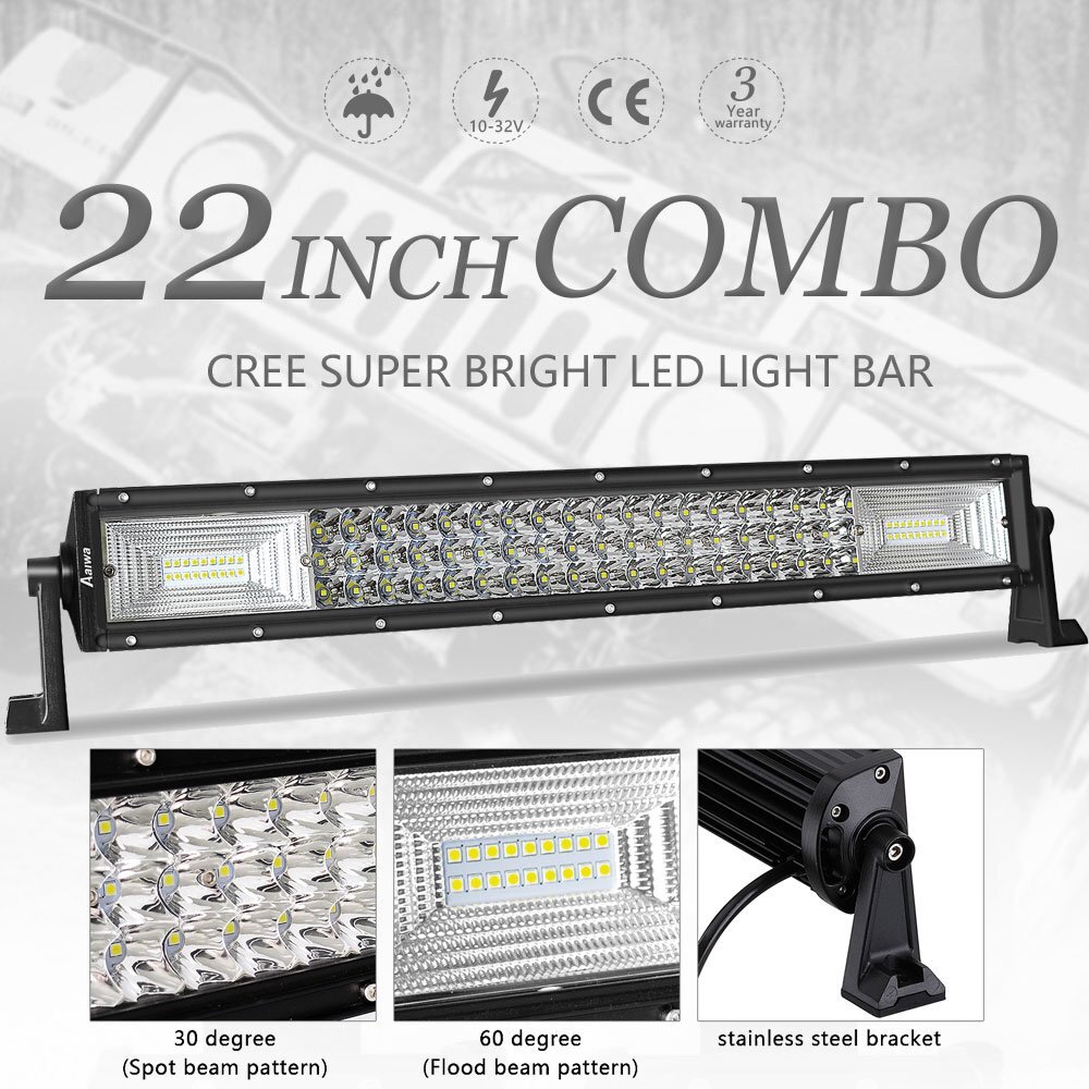 Tri Row 52 INCH +22 INCH LED Lights Bar +4x 18W Pods For Jeep Wrangler JK TJ YJ