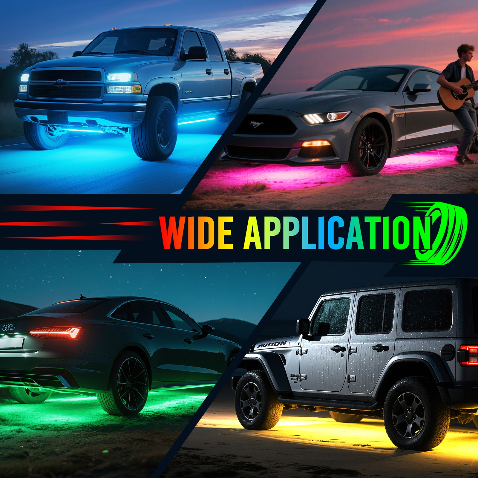 8PCS RGBW Underglow Light Bars, Exterior Neon Accent Underbody LED Light strips