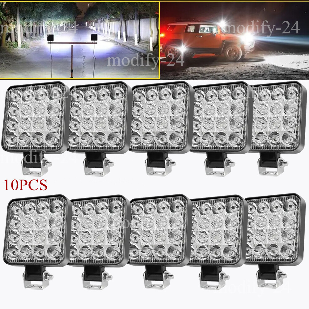 10X 48W LED Work Light Truck OffRoad Tractor Flood Lights 12V 24V Square 4 Inch