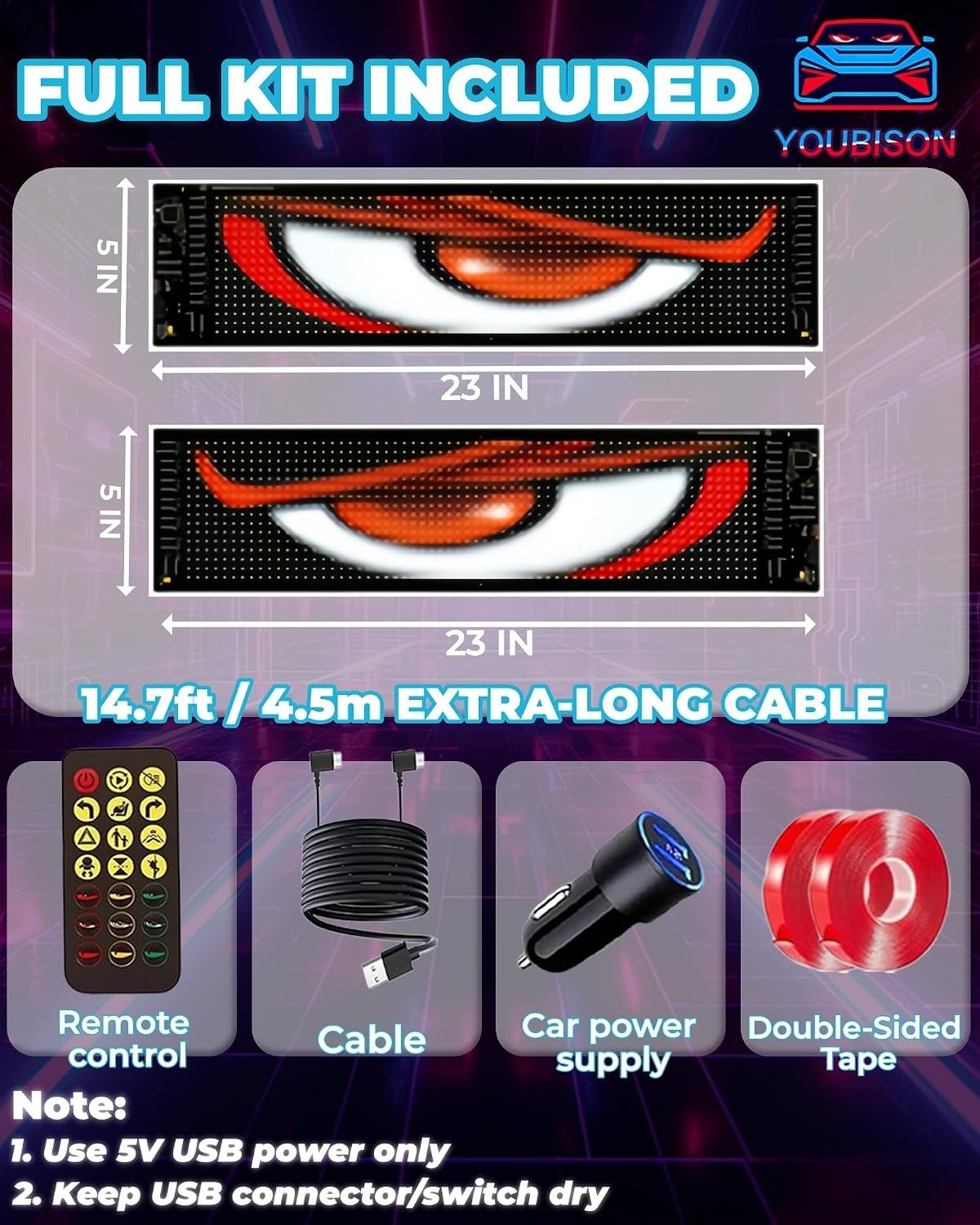 2PCS 23″x5″ Devil Eyes Light for Windshield – Dual Screen Sync, LED Eyes for …