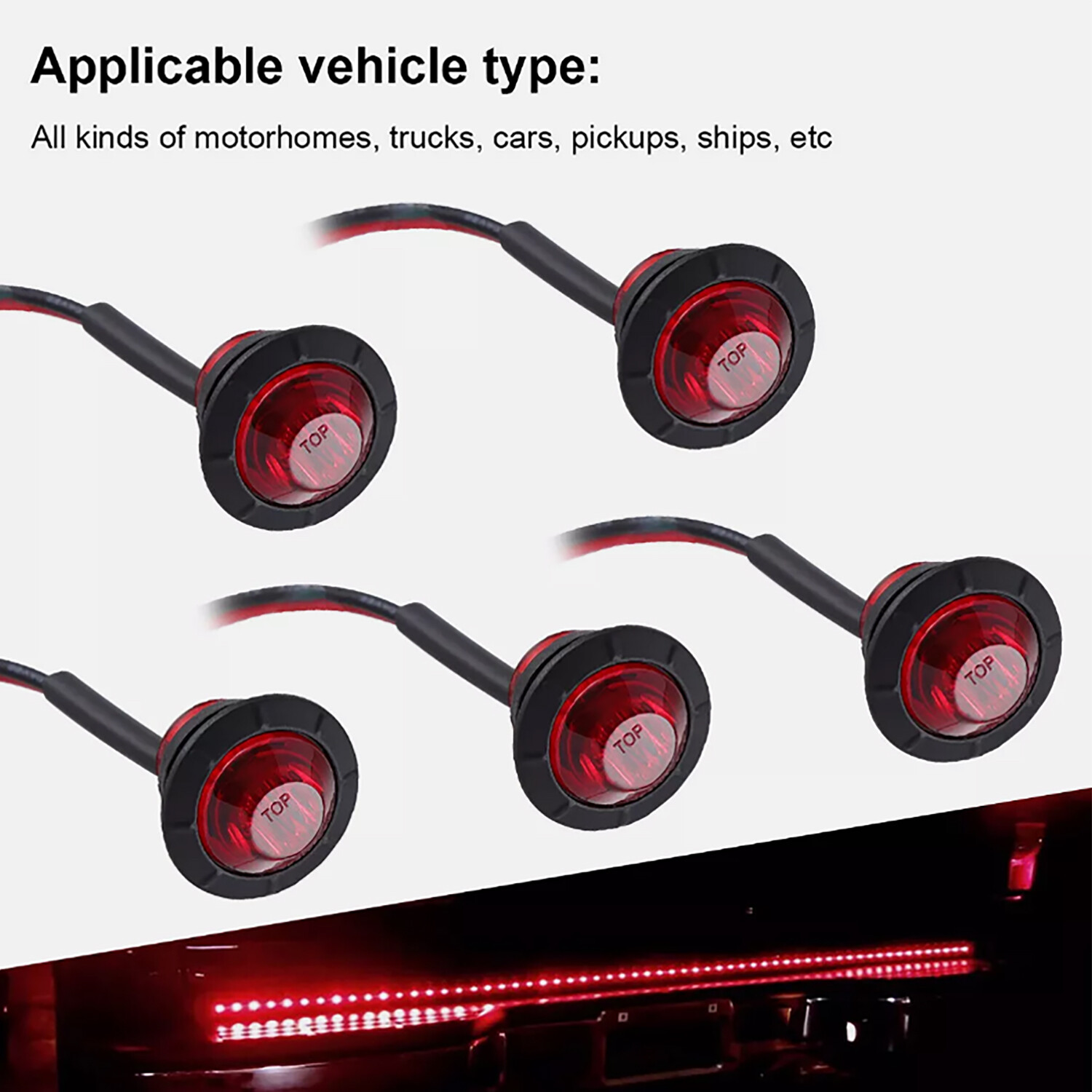 3/4″ 12V Marker Lights LED Truck Trailer Round Side Bullet Light Amber Red Lamps