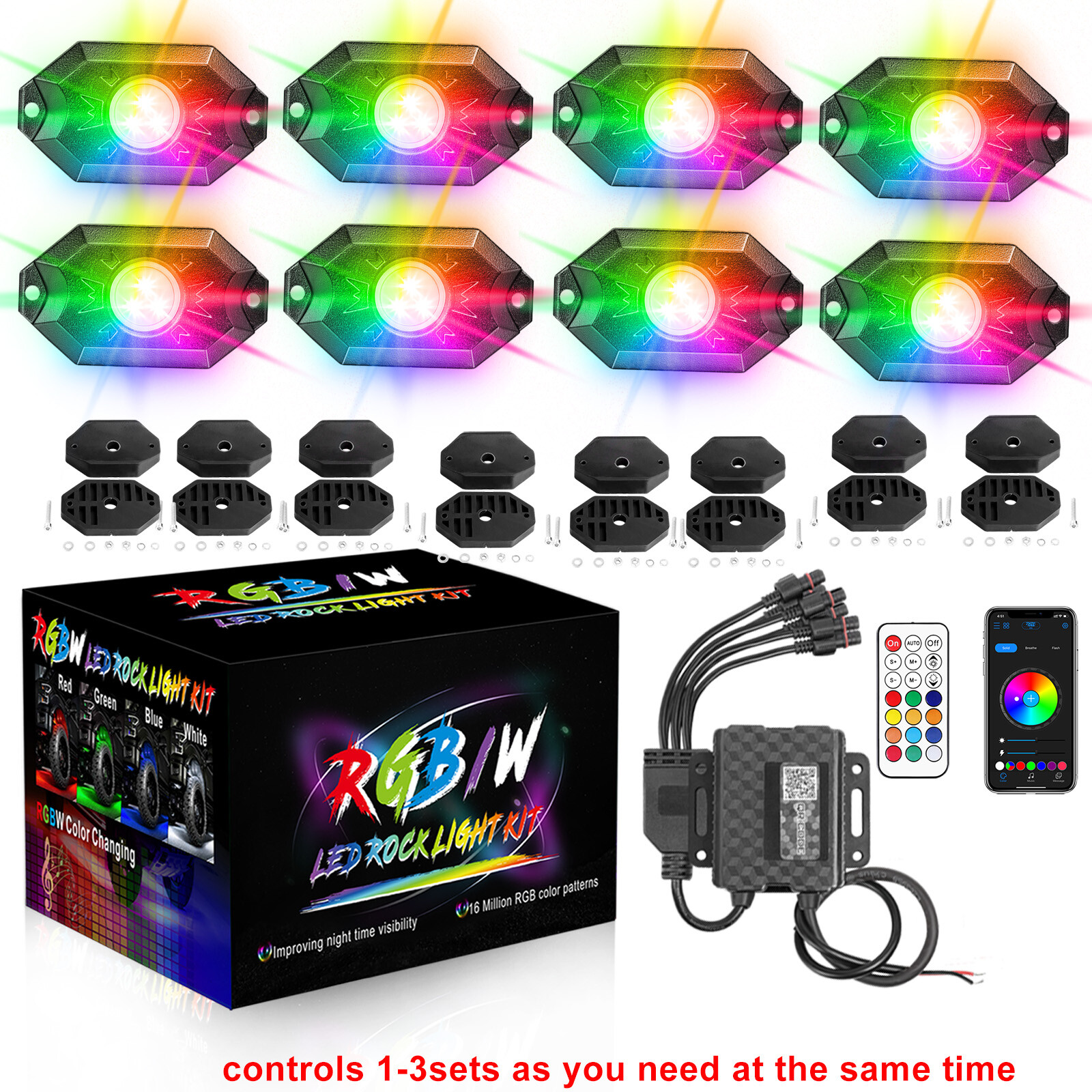 For Can-am Maverick X3 RGB LED Rock Lights 12 Pods Music APP Bluetooth Underbody