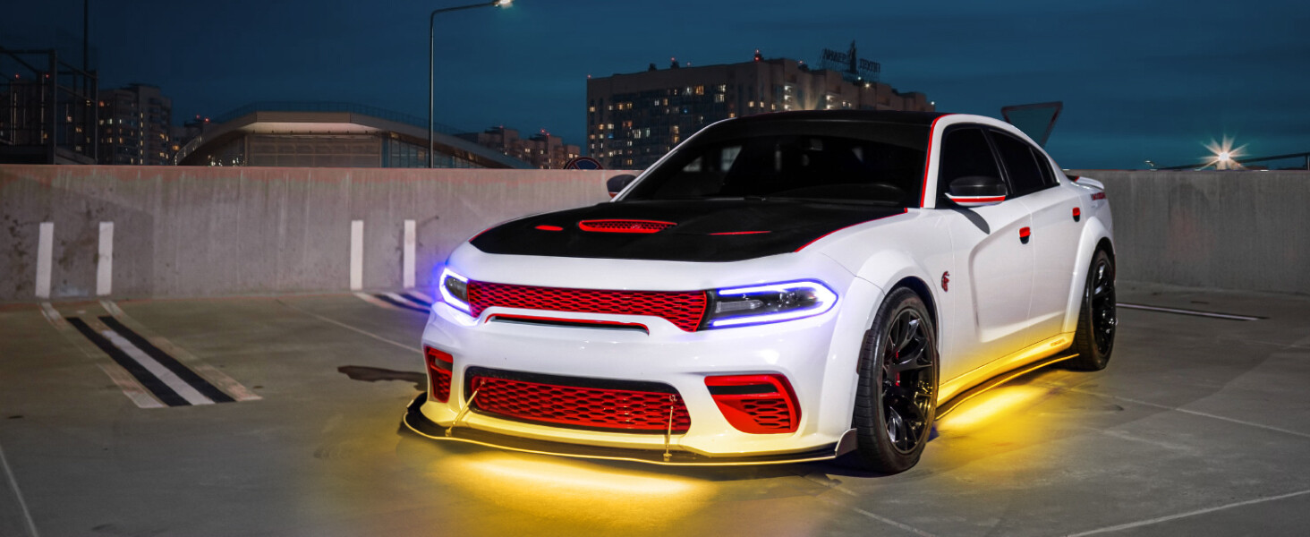 MICTUNING N8 RGBW LED Strip Aluminum Underneath Under Car Neon Lights Wireless