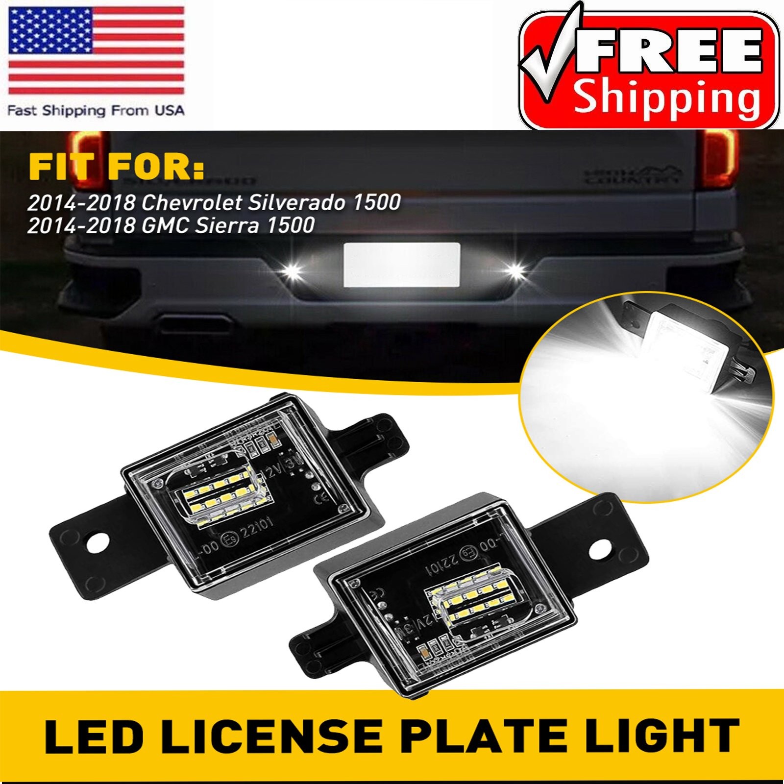 2x LED License Plate Light Lamp For Silverado Chevy For GMC For Sierra 1500 2500