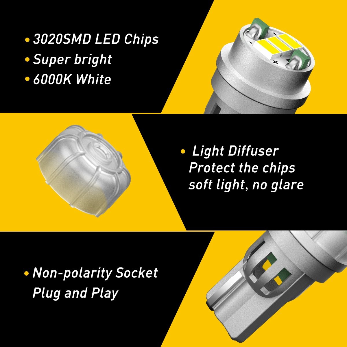 AUXITO LED Reverse Back Up Light Bulb 194 168 W5W 1KG3T T10 Super White 6000K