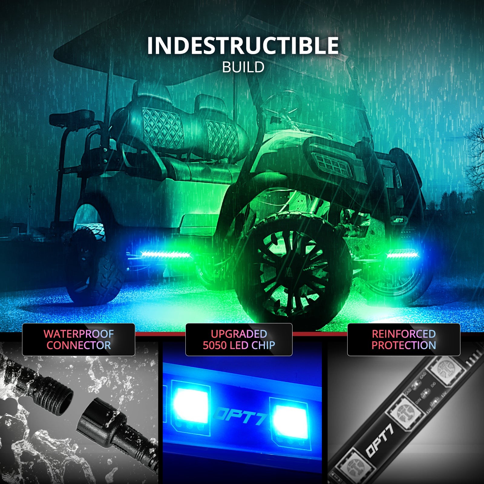 OPT7 6PC DreamColor Golf Cart Underglow LED Light Bar EZGO Yamaha APP+Remote