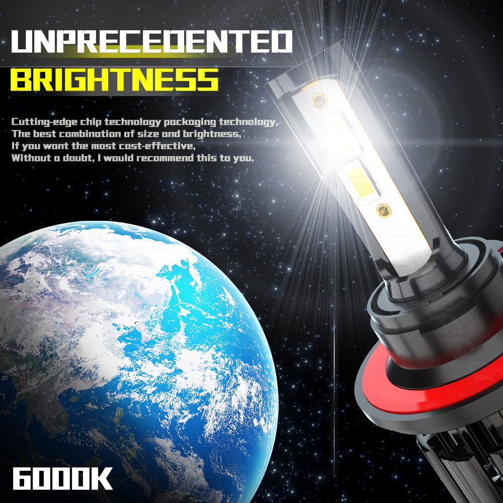 H13 9008 LED Headlight Bulbs Kit 100W 20000LM High & Low Beam Super Bright White