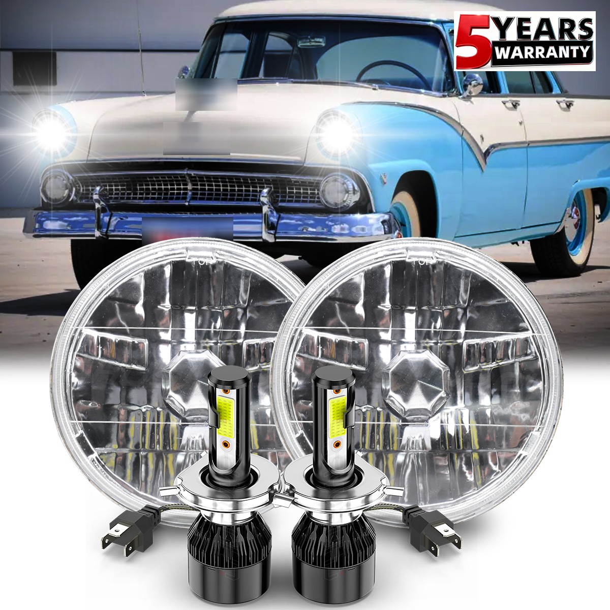 For Ford Fairlane 1955 1956 1957 2PC 120W 7inch Round LED Headlights HI/LO Bulbs