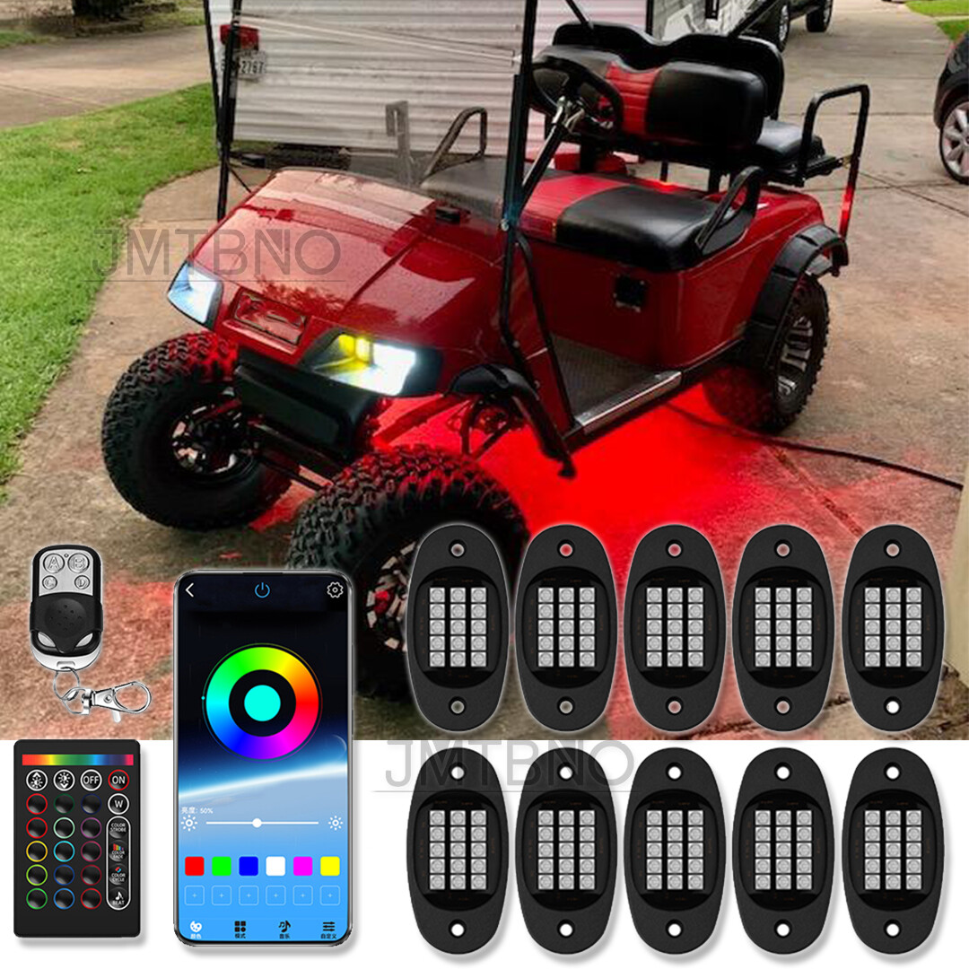 For Club Car EZGO Yamaha Golf Cart Kart 10 Pods RGB 150 LED Rock Lights Blueooth
