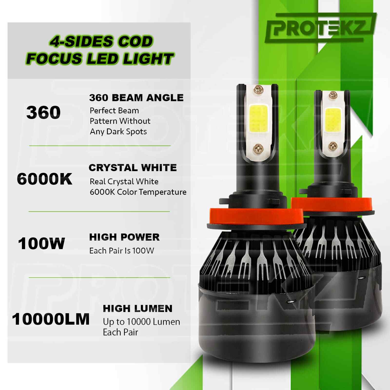 9005 Hb3 + H11 Combo Protekz LED Light Bulb Conversion Kit 100W 30000LM 6000K