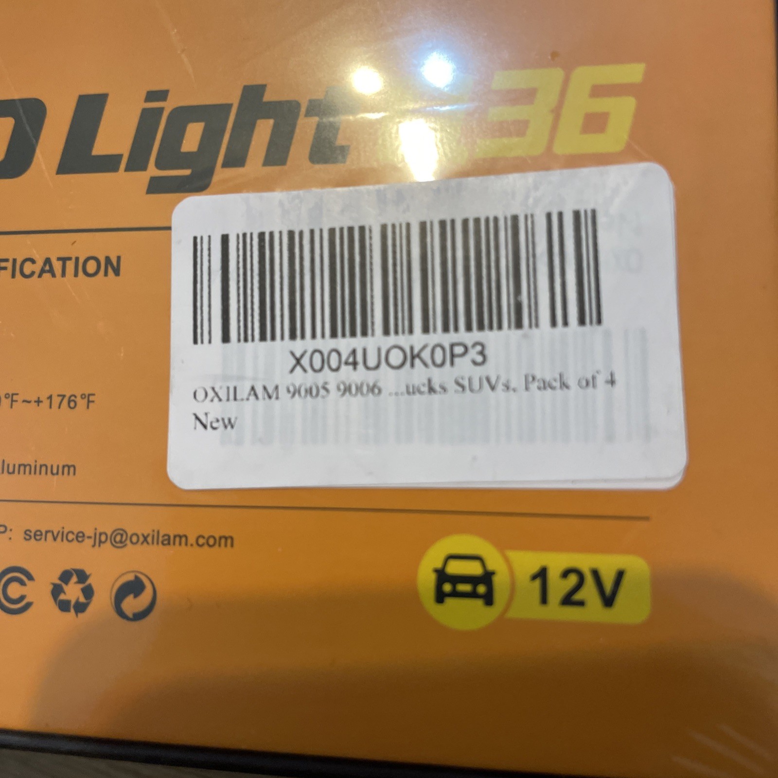 4 Pack Oxilam LED Light Bulbs Q36 Series 9005 HB3 + 9006 HB4 6500K