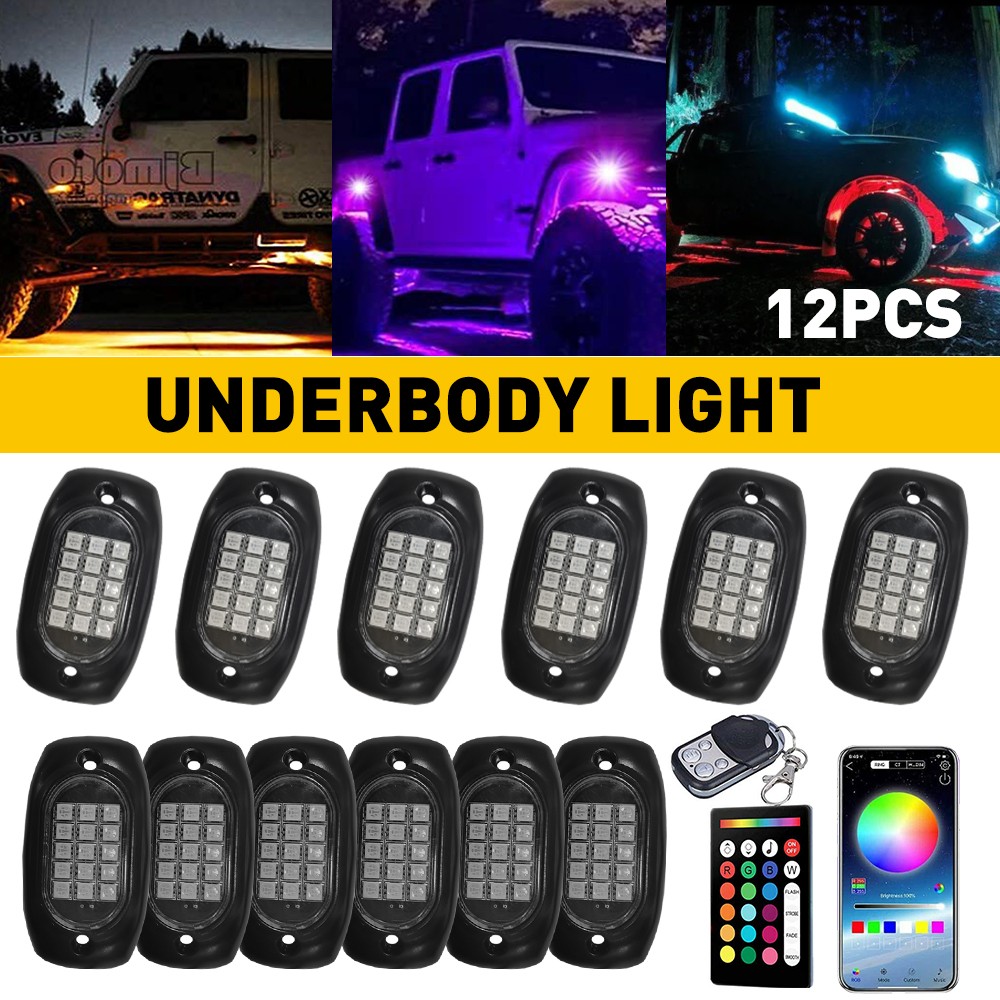 12/2Pods RGB LED Rock Lights Underbody Wireless APP Music Chasing Offroad ATV J
