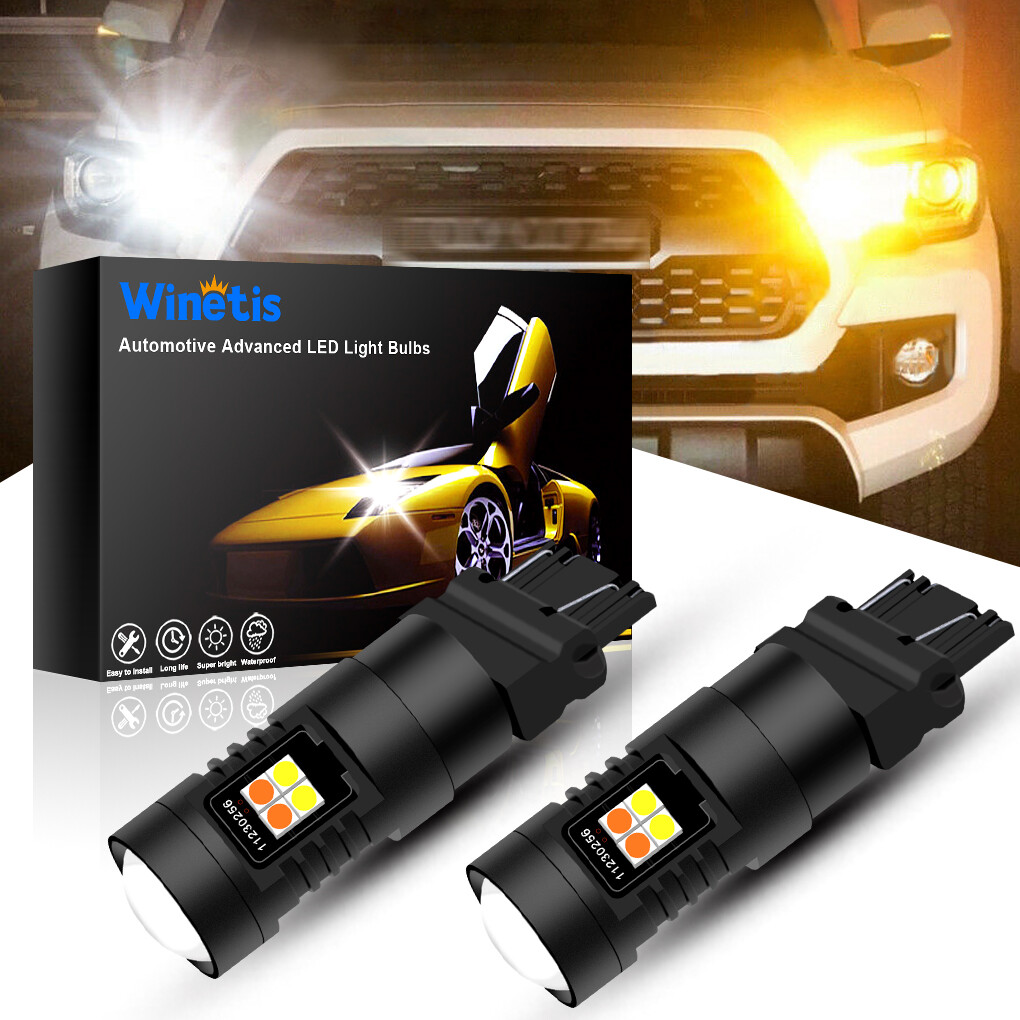 2X For Toyota White/Amber Dual Color LED Turn Signal DRL Lights Bulbs +Resistors
