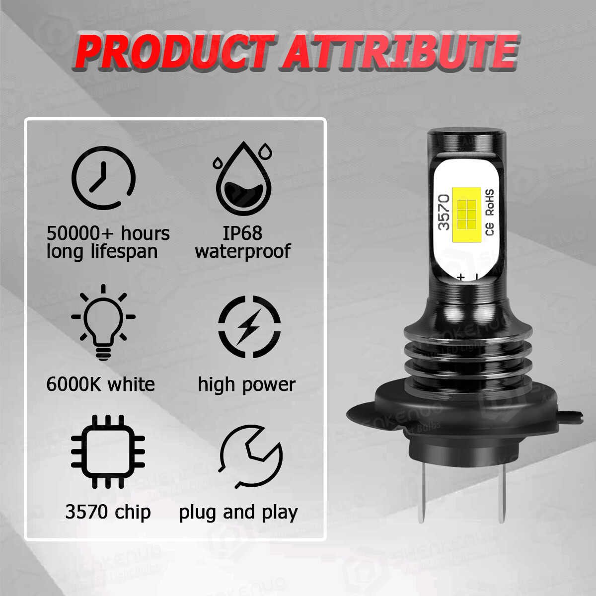 2pcs H7 LED headlight bulb white 6000k 3600lm 12v 36w 5 years warranty