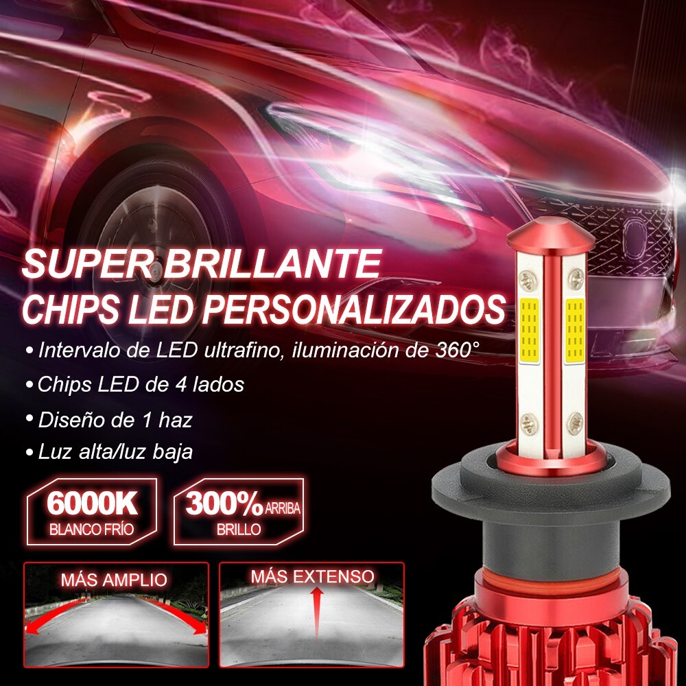 4 Sides H7 LED Headlight Bulb Kit High Low Beam 6500K White Super Bright 20000LM