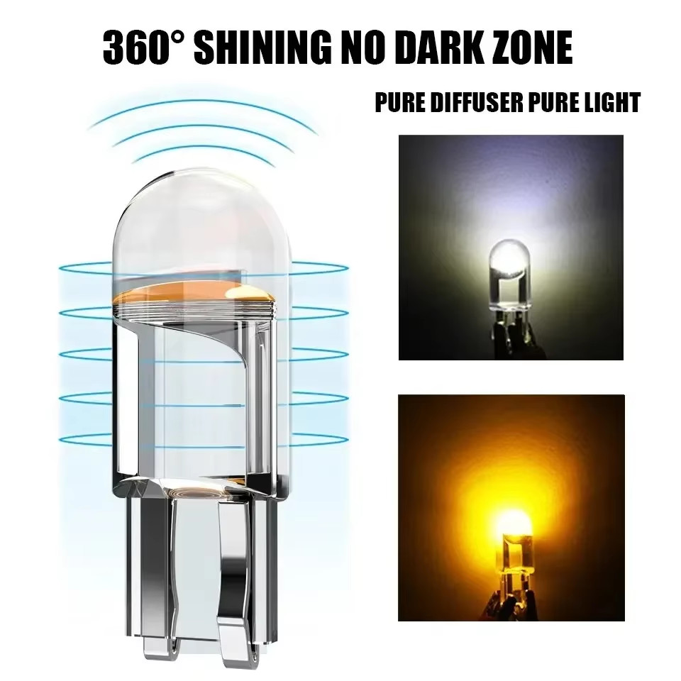 1pc W5W T10 LED Car Bulb 6000K White COB Glass Light for Headlights, License Pla