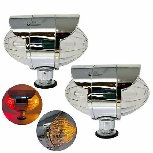 2Pcs Amber/Red 36 LED Double Face Watermelon Pedestal Lights Chrome Single Stud
