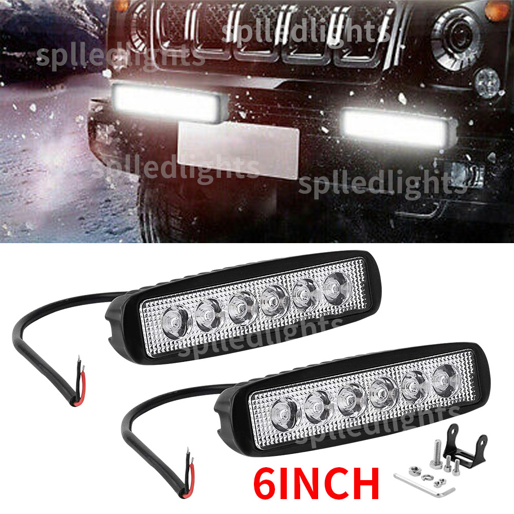2X 6 Inch LED Work Lights 48W 12V Driving Strip Flood Beam light Bar SUV Offroad