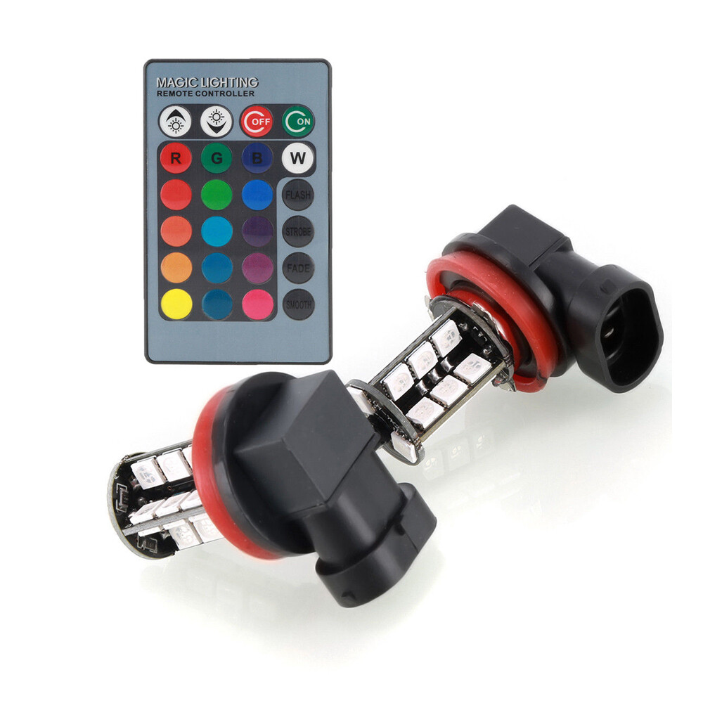 2pcs H8 H9 H11 LED Fog Light Bulbs 16 Color Changing RGB Remote High Power Lamp