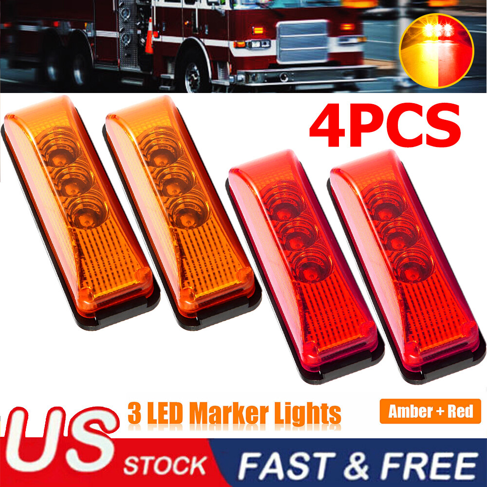 2x Amber+ 2x Red 12V 3 LED Side Marker Clearance Lights Bullet Car Truck Trailer