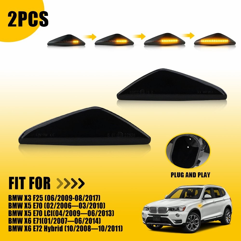 Dynamic Amber LED Side Marker Smoked Light Lens For BMW F25 X3 (06/2009-08/2017)