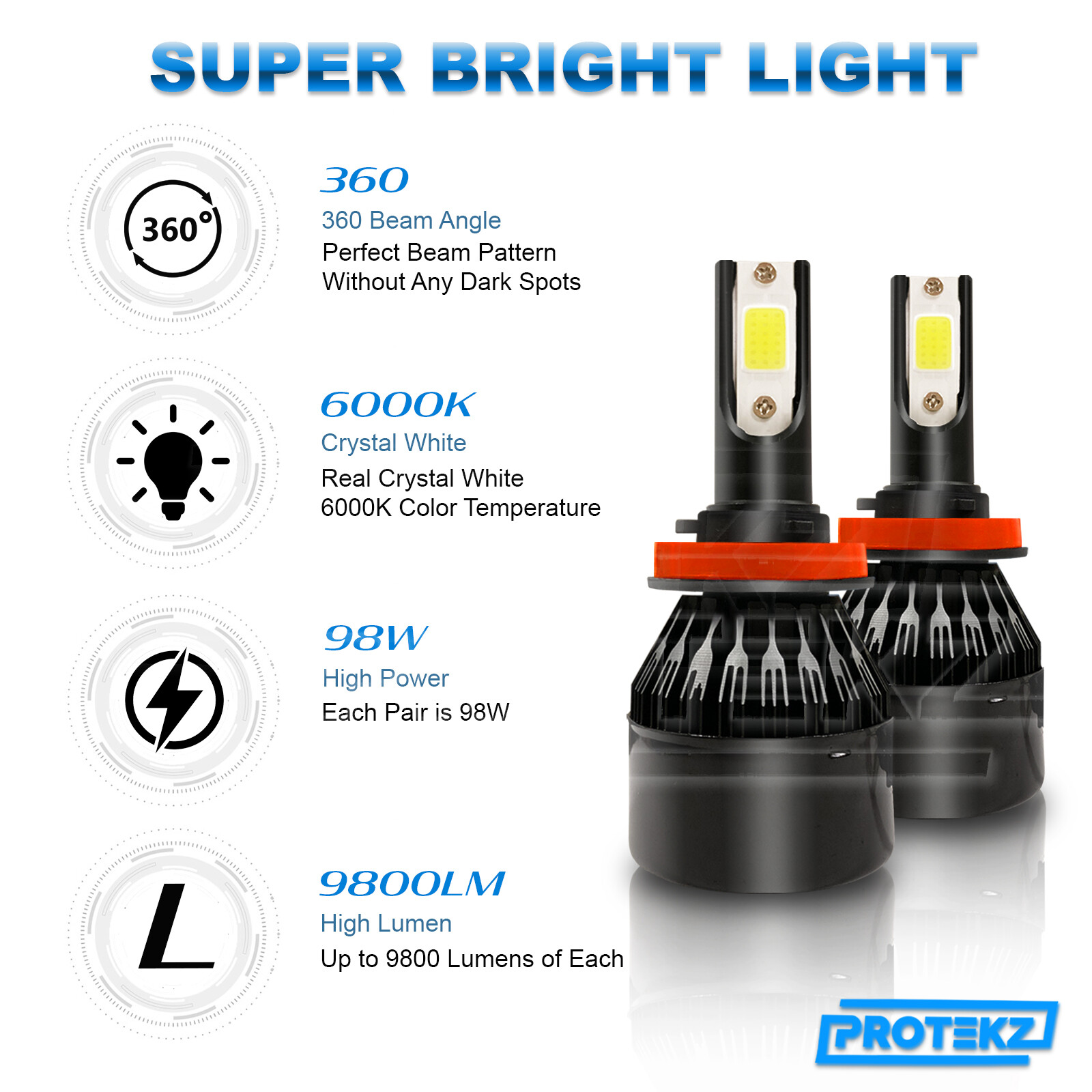 9012 H1R LED Headlight Kit 5Years Warranty Cooling Fan Hi Lo 800W 120000LM 6500K