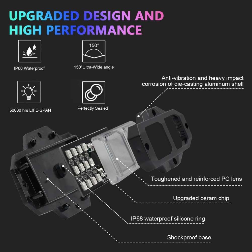 6 Pod RGB LED Rock Light Underbody Trail Rig Glow Lamp Offroad SUV Pickup Truck
