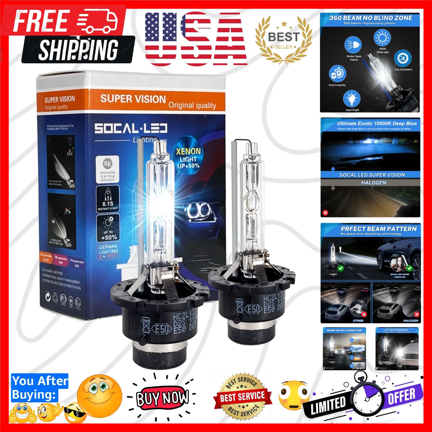 D2S 35W Xenon HID Headlight Bulbs – 10000K Deep Blue – 66040 66240 85122 OEM …