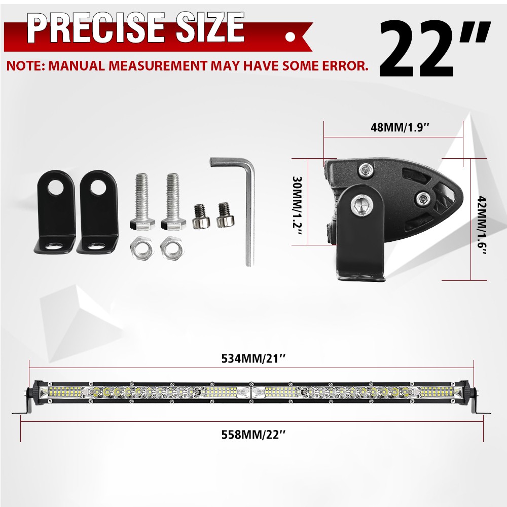20″inch Chrome LED Light Bar 400W Single Row Slim Spot Flood Combo Truck UTV ATV