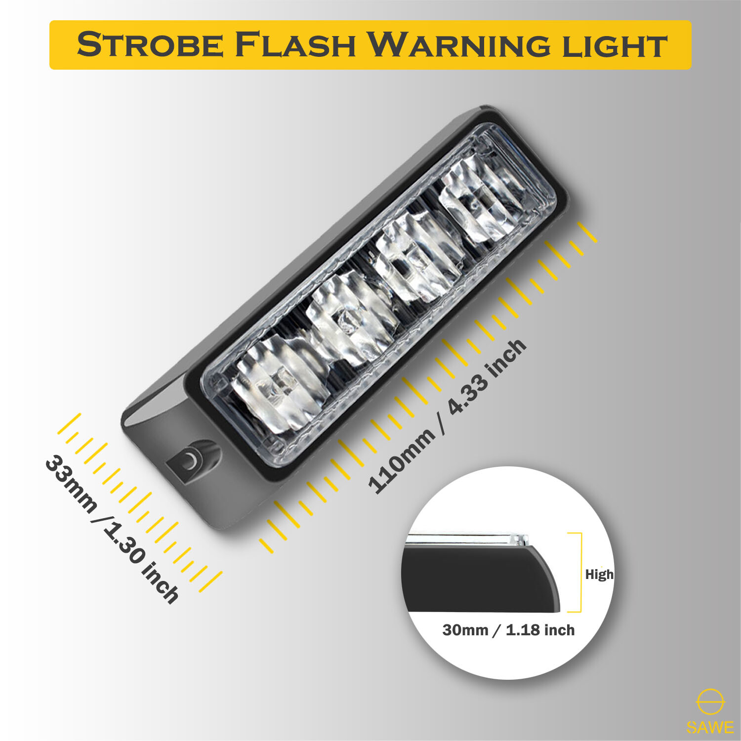2 x Amber White 4 LED Truck Car ATV Hazard Flash Strobe Lights