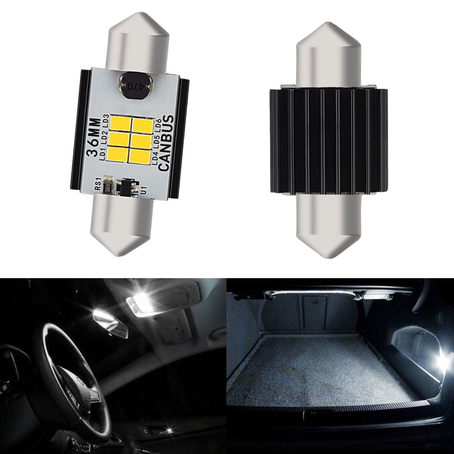 AUXITO Car Bulbs LED 36mm Lights Interior Festoon Sidelight Number Plate White
