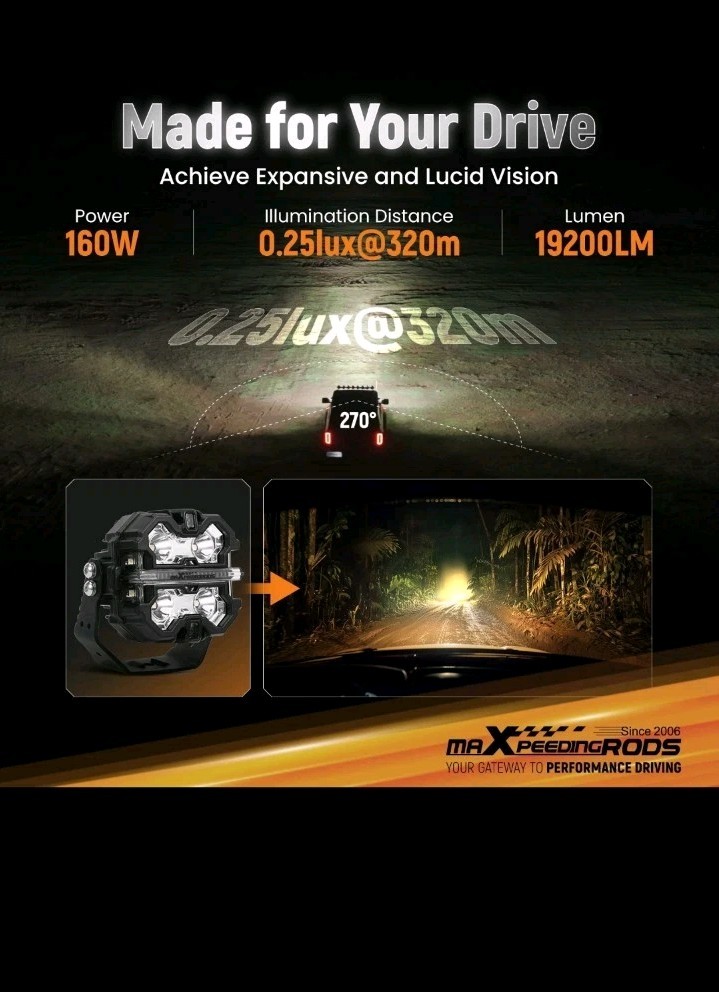 160W LED Driving Lights For Truck 3.5inch Side Shooter White Amber 9-32V IP68