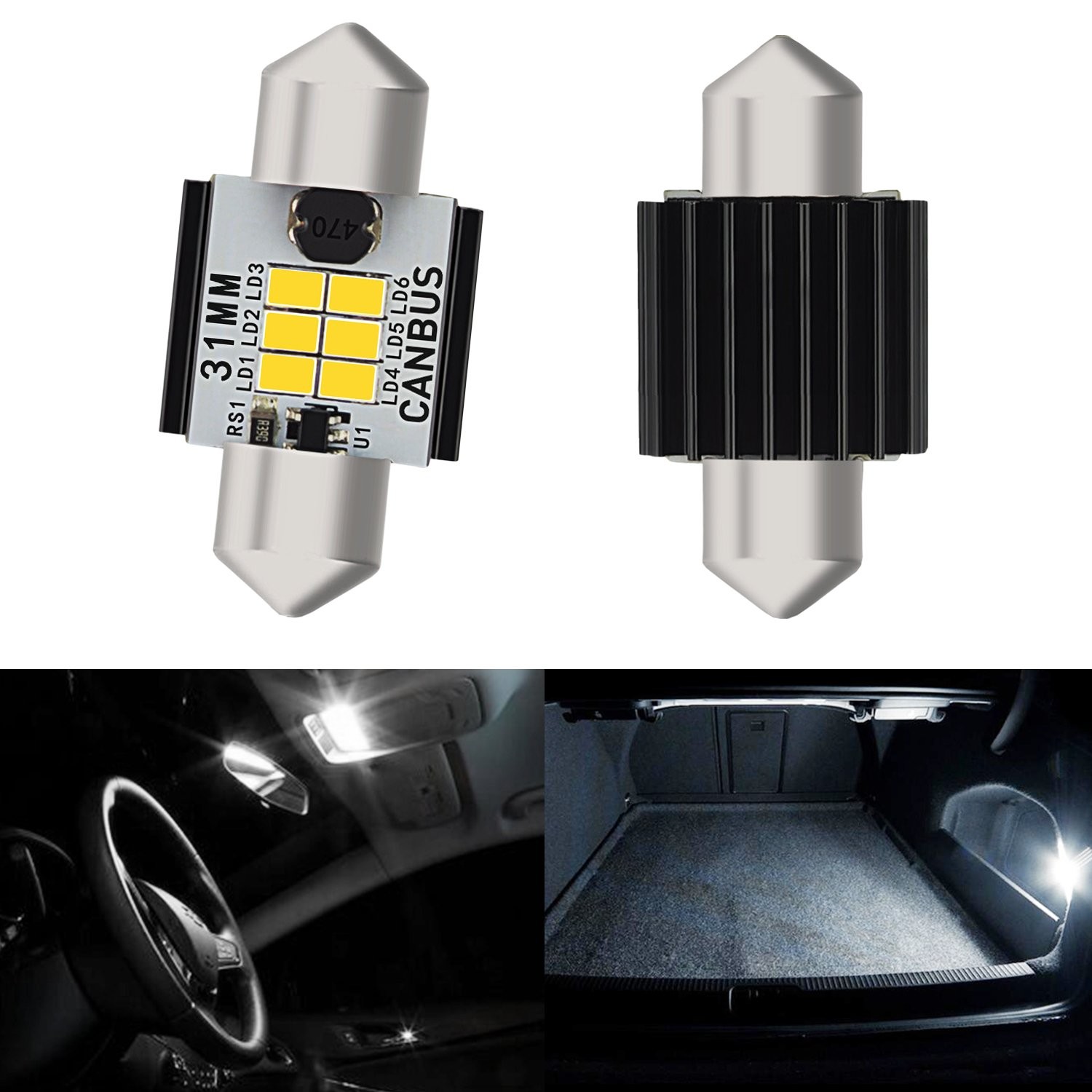 AUXITO 31MM DE3175 Interior LED Dome Read Ceiling Light Bulbs for Honda Nissan
