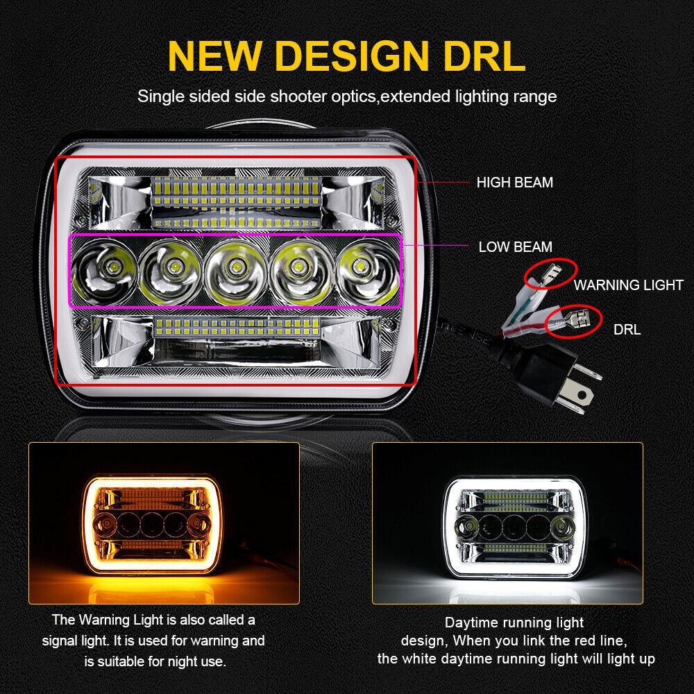 For Nissan Pickup Hardbody D21 DOT 5×7″ 7×6″LED Headlight High Low Beam DRL