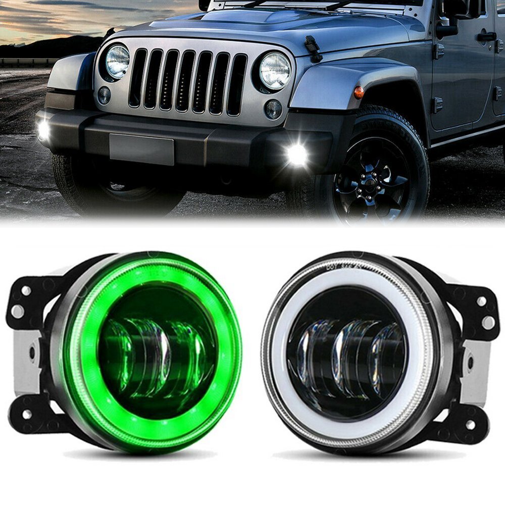 4“ Round LED Fog Lights Driving Halo Combo Kit For Jeep Wrangler JK TJ LJ Dodge