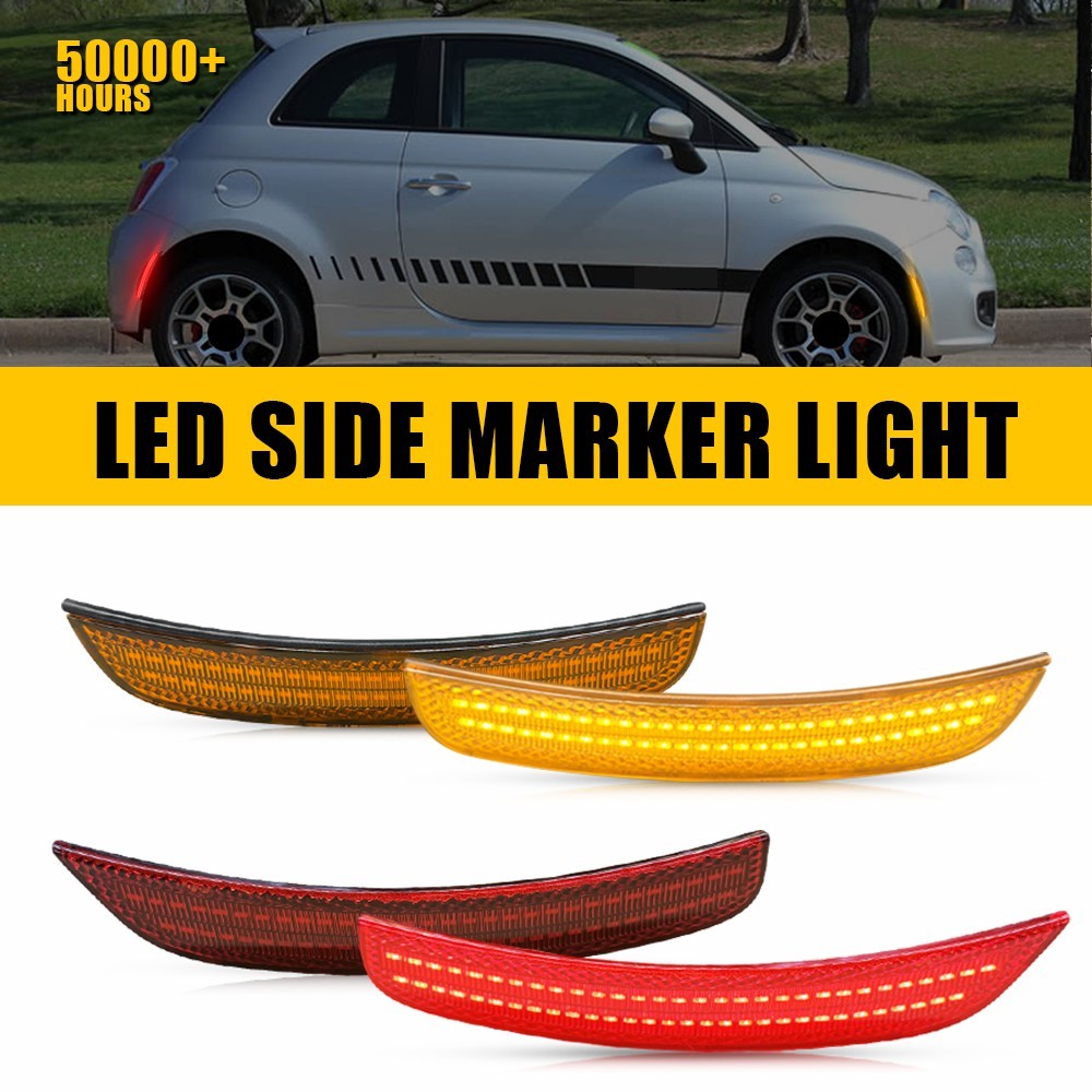 For 2012-19 Fiat 500 LED Front Rear Side Marker Light Assembly Amber & Red Lens