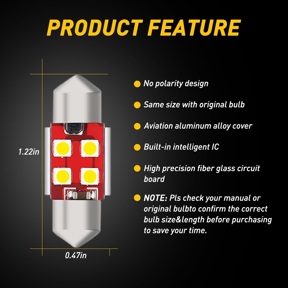 4x 31MM 16-SMD LED Car Interior License Plate Dome Map Light Bulbs Super White
